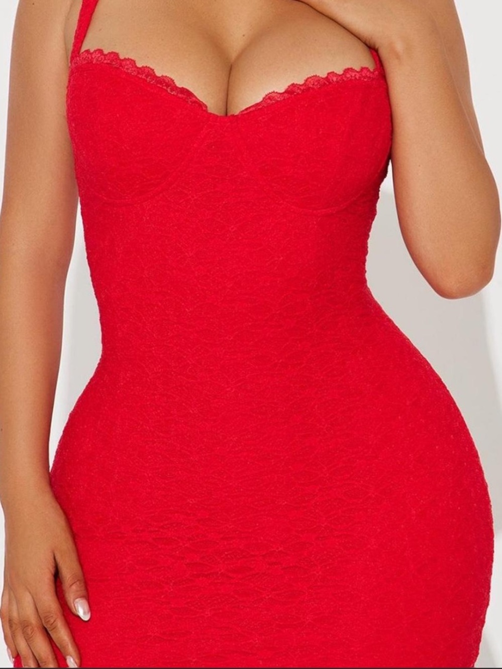 Fashion Nova Red Strapless Lace Bodycon Dress
